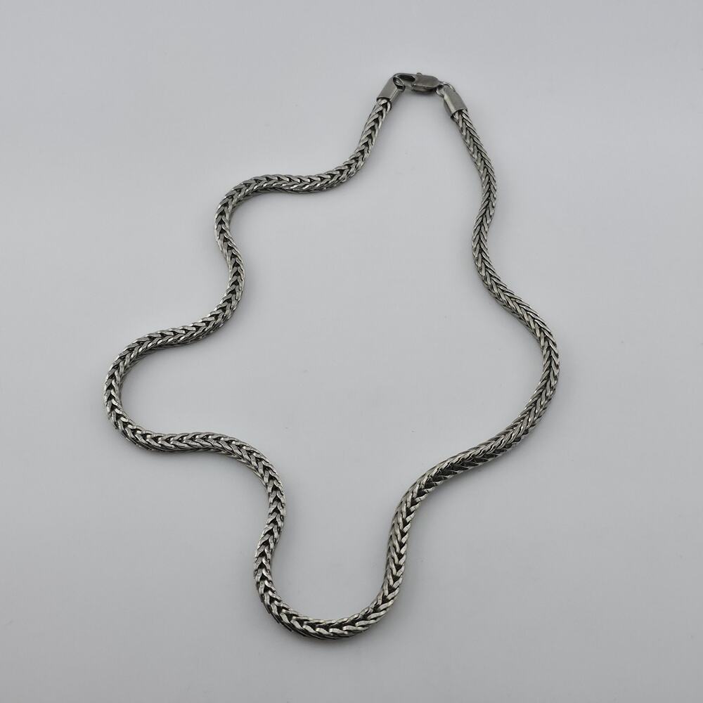 Vintage Silver Tone Braided Wheat Herringbone Chain Necklace 16” Unisex
